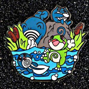 Pokemon Water Type Family Enamel Pin – Poliwag Poliwhirl Poliwrath Politoed